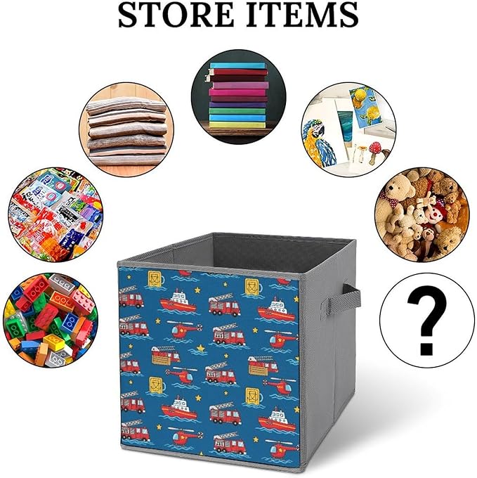 Large Capacity Storage Boxes Firetrucks Transportation Fire Trucks Foldable Organizer Baskets with Handles Clever Storage Solution for Home