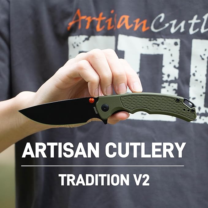 ARTISANCUTLERY Tradition V2 Folding Pocket Knife with 3.58'' AR-RPM9 Steel Blade EDC Knife with G10 Handle for Camping Hiking Survival(1702M Green)