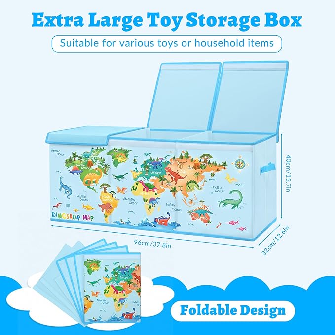 decalsweet Kids Toy Box Storage Chest Collapsible Storage Bin with Lids Handles for Boys Girls Toddler Large Kids Toy Organizer Box for Kidsroom Bedroom Playroom Nursery37.7x12.5x15.7