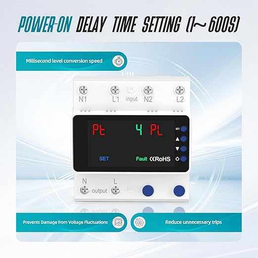 Automatic Transfer Switch 63A 110V Manual Changeover Switch DIN Rail Mount 63Amp AC 2P Dual Power Mini ATS with LED Display for Home Generator &amp Gas Furnace Adjustable Voltage 50/60Hz CE Certif