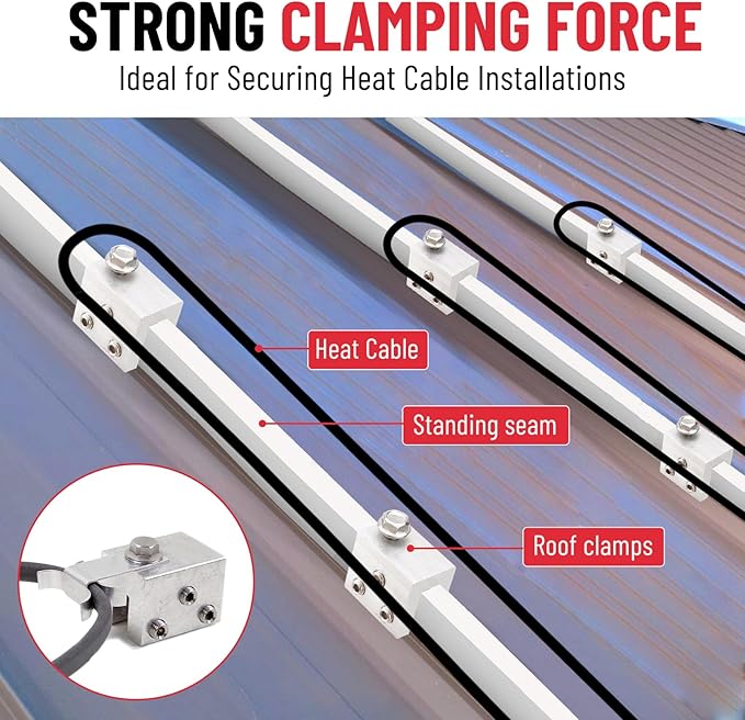 24PCS Standing Seam Roof Clamps Metal Roof Fixing Clamps Racking Bracket for Solar Panel Module Installation Starlink Base Heat Cable and Snow Guard Attachment