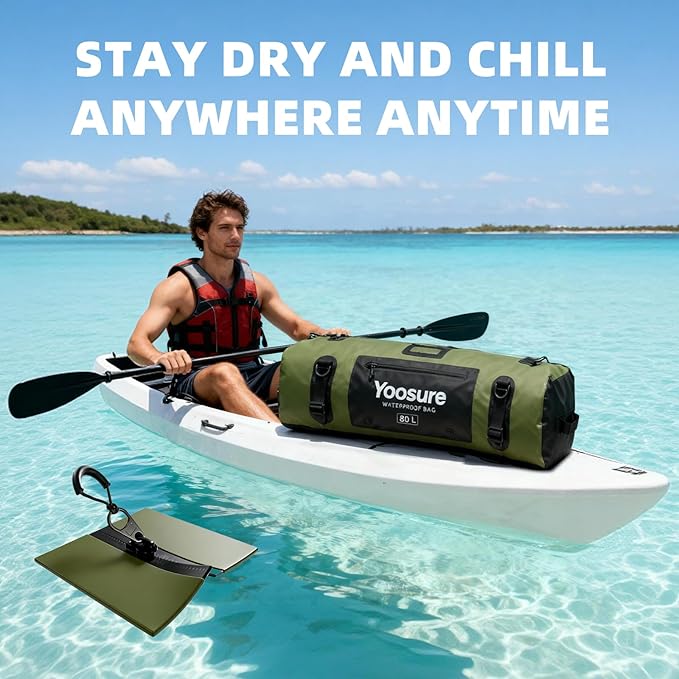 80L Waterproof Duffel Bag Motorcycle Dry Bag Backpack Waterproof Zippered Bags with Backpack Spacer Pad for Kayaking Rafting Boating Canoeing Camping Paddle Beach (Grey)