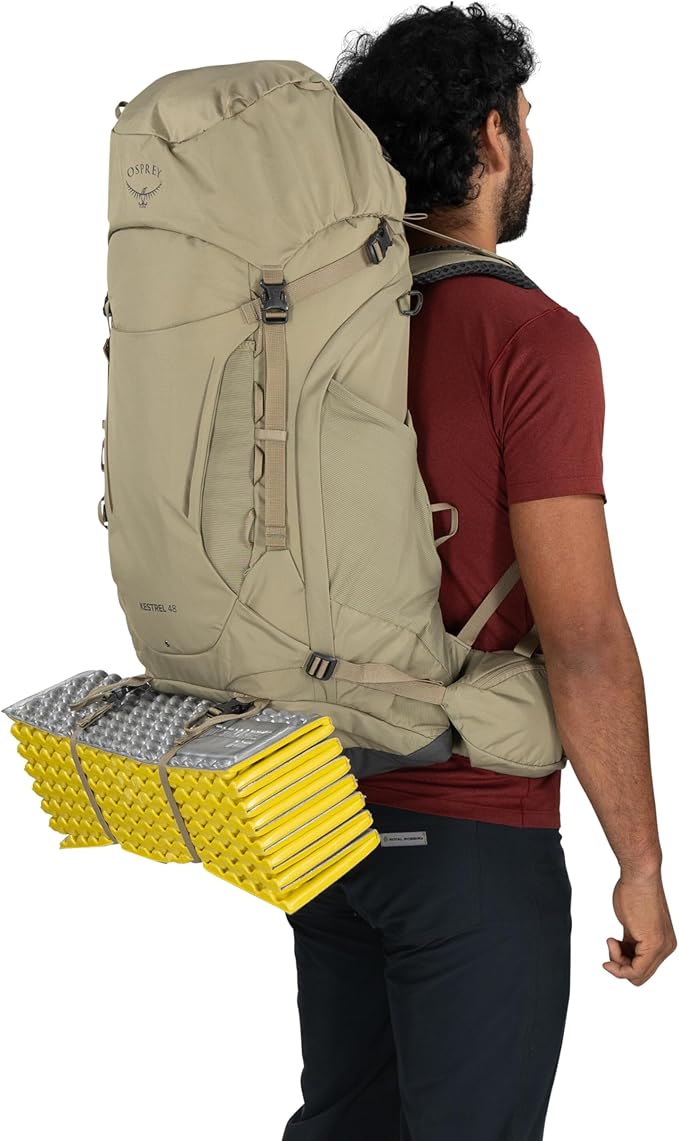 Osprey Kestrel 48L Men's Backpacking Backpack - Hiking &amp Camping Bag with Waterproof Raincover Olive Tan Large/X-Large