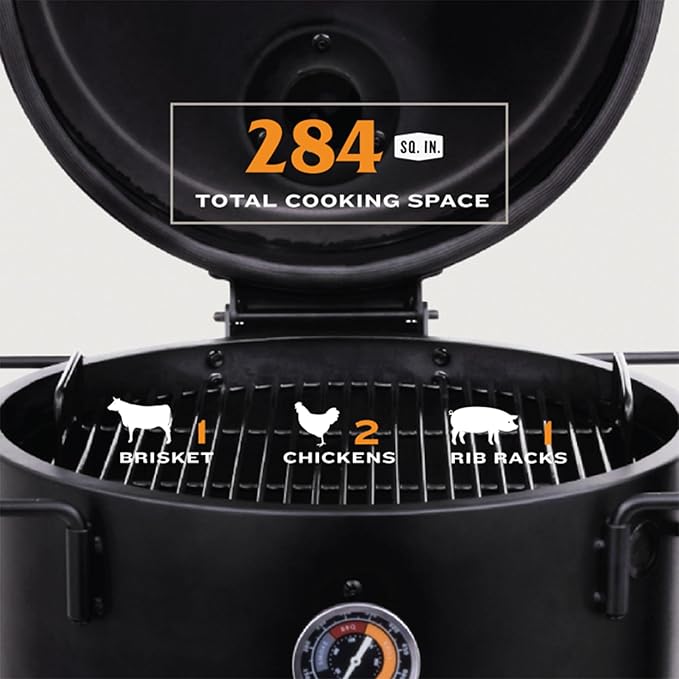 Char-Broil Oklahoma Joes Bronco Barrel Drum Smoker with Porcelain Coated Steel Air Intake Channel and 630 Square Inches Cooking Surface Black