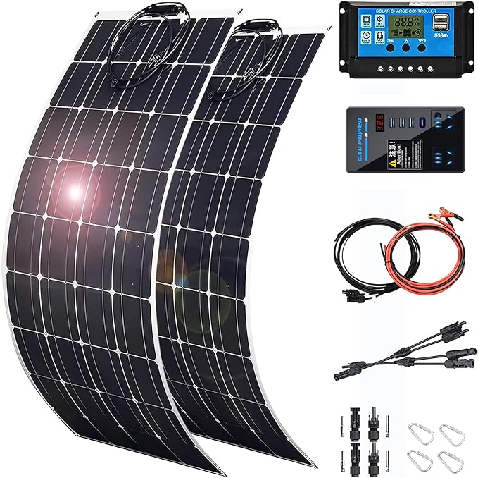 800 Watt Solar Panel Kit 2×400 Watt Flexible Solar Power Panel Photovoltaic Module with 40A Solar Charge Controller &amp Inverter Monocrystalline Solar Panel for Camping Off Grid Battery Charging Bo