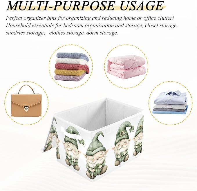 Storage Cube with Lid St Patrick Gnome Print 16.5×12.6×11.8 IN 1 Pack Collapsible Large Capacity Foldable Storage Basket Bin Organizer