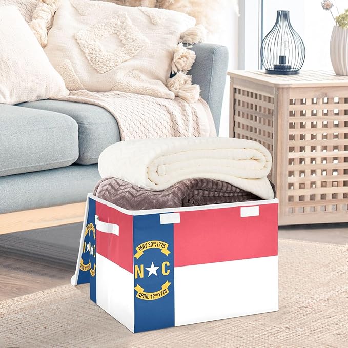 Nc North Carolina State Flag Storage Bin with Lid Stackable Organization Bins Shoe Boxes with Lids for Office Supplies