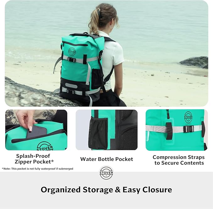 STOVER 5/10/25/30/40/55L Waterproof Dry Bag- Roll-Top Backpack w/Phone Case- Kayaking Hiking Camping Boating- Men/Women