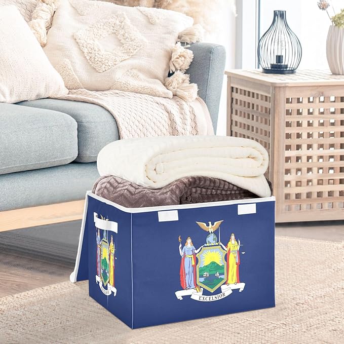 New York New Yorker Ny Flag Blue Storage Bin with Lid Foldable Storage Organizer Bins with Handles for Dorm Room