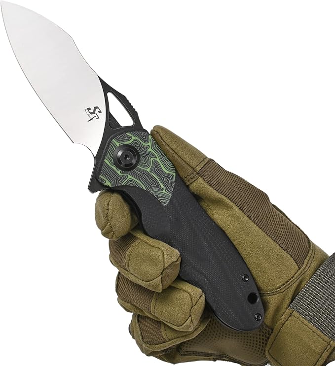 Sitivien ST154 Folding Knife Sandvik 14C28N Steel Blade with G10 HandleChinese Zodiac Series EDC Tool Knifes for Camping Hunting Survival Hiking(Green)