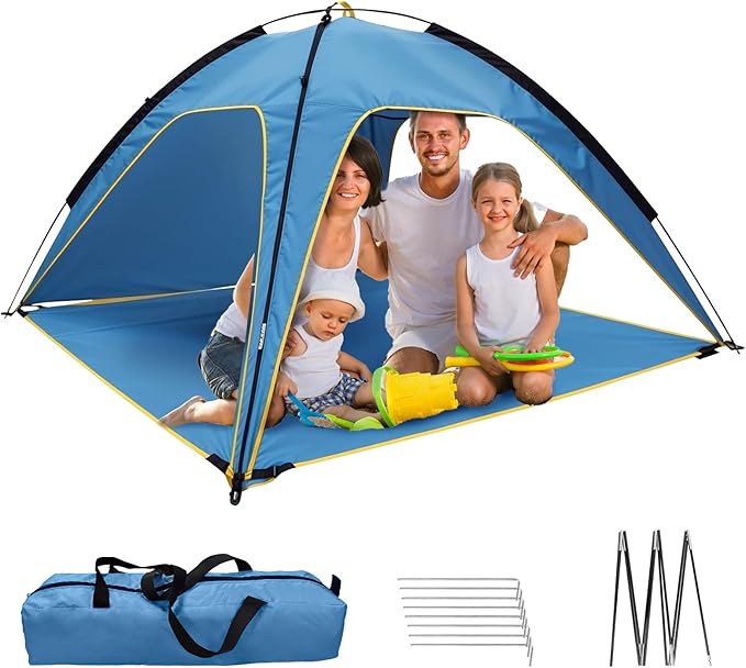 Beach Tent Sun Shelter for 4-6 Person Portable UPF 50+ UV Protection Sun Shade Shelter Easy Setup Waterproof Beach Shade Canopy with with Carrying Bag Lightweight Outdoor Tent
