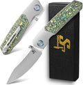 Sitivien ST271 Folding Knife M390 Steel Blade Titanium &amp Carbon Fiber Handle Knife with Pocket Clip for Men Women Outdoor Camping Hiking Survival(Green)
