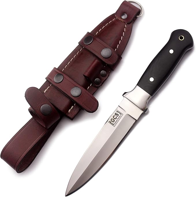 GCS Handmade Handle D2 Tool Steel Tactical knife Hunting Knife Camp Knife with leather sheath Full tang blade designed for Hunting &amp EDC GCS 314