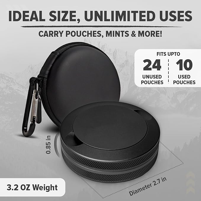 Premium Zyn Metal Can - Waterproof Moisture &amp Odor Proof - Metal Zyn Container - Dip Can Zyn Tin Zyn Holder with Knurled Edges Aluminum Zyn Can &amp Organizer - The Stealth (Black Knurled Ed
