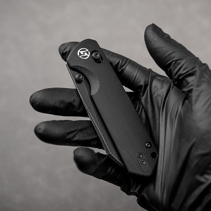 G062 Folding Knife for EDC 14C28N Steel Blade Pocket knife Crossbar Lock Knife for Outdoor Survival Hunting and Camping 3.53oz(Black+Black Coating)