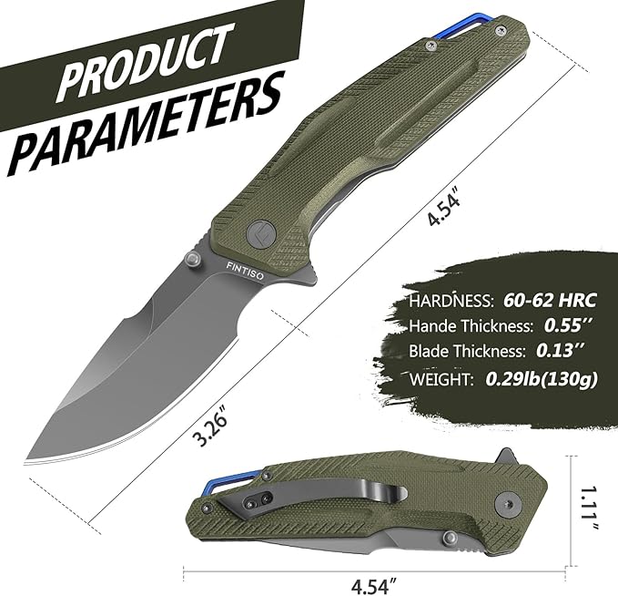 FINTISO Pocket Knife 3.26 Premium 14C28N Blade G10 Handle with Fire Starter Function Folding Knife with Pocket Clip for Men Women EDC Knife for Outdoor Camping Hunting Hiking Survival Falcon S