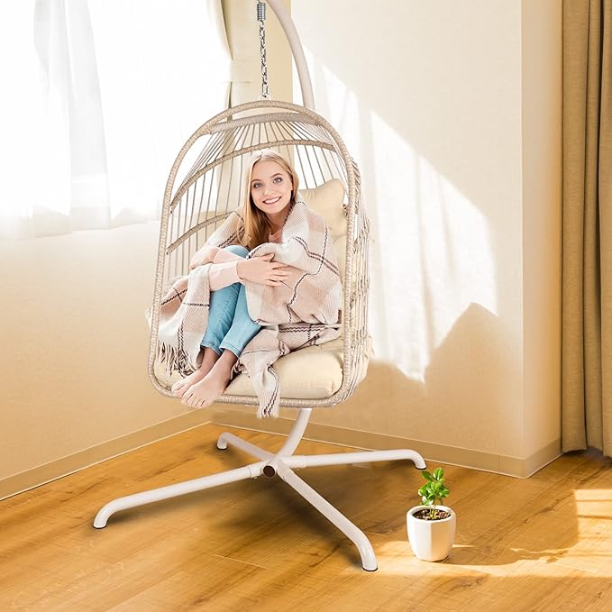 Chihee Hanging Egg Chair StandStrong Iron Hammock Chairs Frame with Spring Hook Stable BaseHeavy Duty Swing Chair Stands 330 lbsC Stand for Hanging Seat Indoor Outdoor Bedroom Patio Garden Balcony