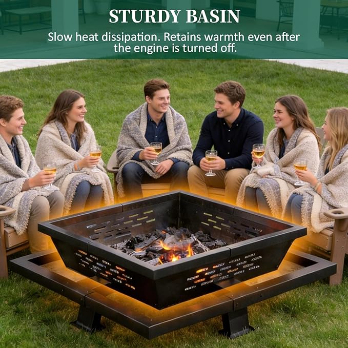 47 Inch Fire Pit for Outside Outdoor Wood Burning Firepit with Poker Heavy Duty Fire Pit for Camping Backyard Patio