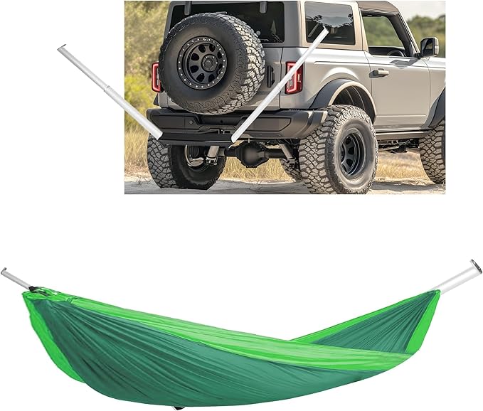 Kojem Hitch Mount Hammock Stand for 2 Vehicle Receiver hitches Class III &amp IV Trailer Hitch Steel Aluminium Powder Coated Stand 300lbs Capacity (Black+Silvery)