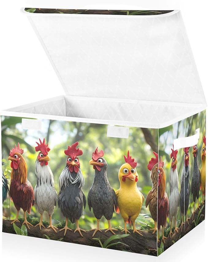 AIXIWAWA Lidded Storage Cube (Cute Chicken) Fabric Foldable Closet Bins with Flip Lid and Handles Organizer Basket Container 16.5 x 12.6 x 11.8 IN