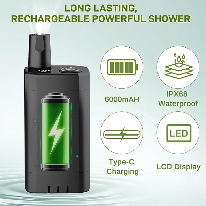 Portable Camping Shower Pop Up Privacy Tent Kit with LED Light and Foldable Toilet 6000mAh LCD Screen Shower Pump 5.3 Gallons Bucket Outdoor Shower for Hiking Travel Car