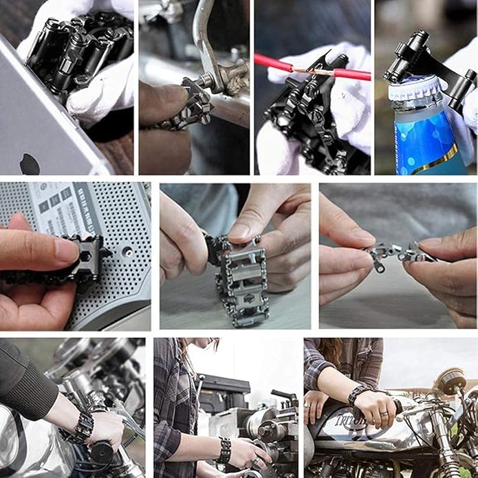 Multitool Bracelet 29 in 1 22cm Stainless Steel Outdoor Travel Men Watch Strap Trend Bracelet with A Pry Tool