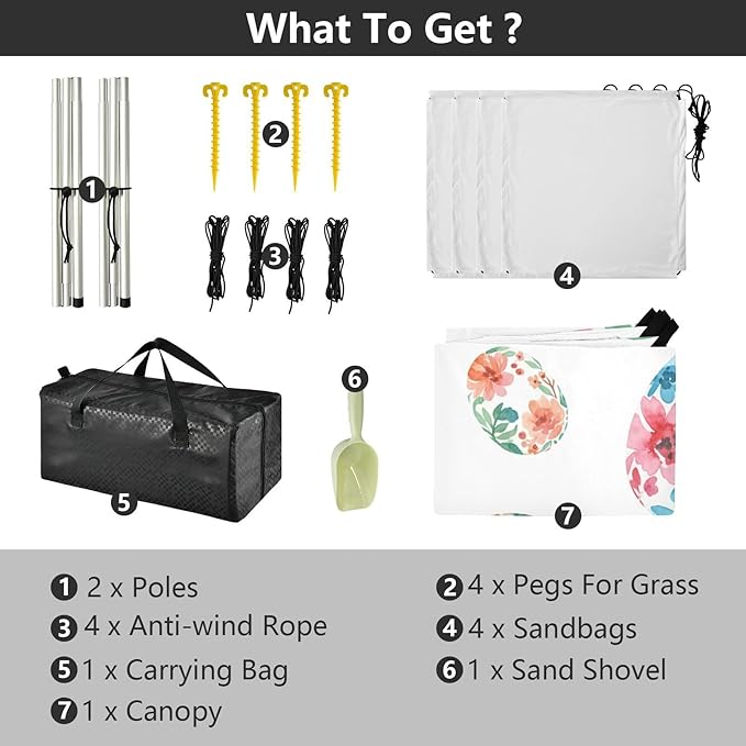 Beach Canopy with Windproof Ropes &amp Sandbags Beach Tent Sun Shade Sun Shelter for Camping Trips Fishing Backyard Fun or Picnics Easter Egg