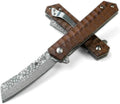 Pocket Knife Damascus Steel 3.54 Tanto Blade Folding Knife for Rosewood Handle with Clip for Men Women for EDC Camping Gift