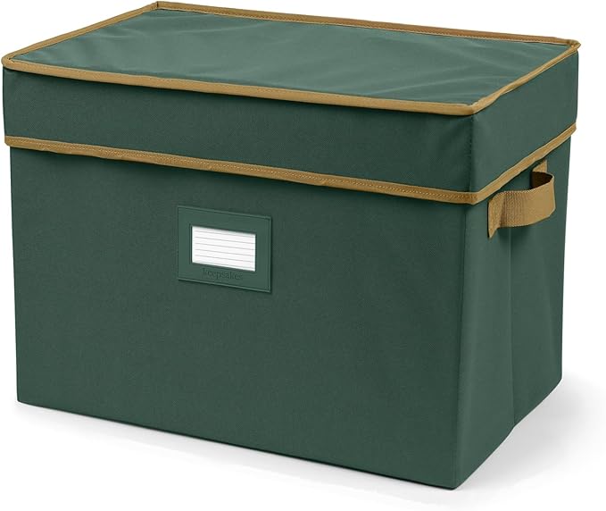 Covermates Keepsakes Storage Box Heavy Duty Polyester Organizer Bin Stackable Design Reinforced Handles ID Window Closet Garage Home Storage Green