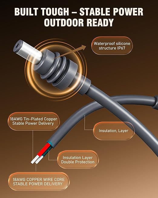 Starlink Mini DC Power Cable – 18AWG Heavy-Duty Tinned Copper Wire with Voltage &amp Current Monitor for Fast Troubleshooting Waterproof Extension Accessories for Home RV &amp Camping (5/16.4ft)