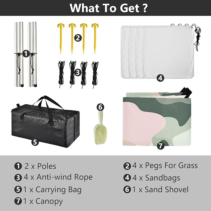 Sage Beach Cabana Tent UPF50 Lightweight Portable Sun Shelter with Sand Shovel Sandbags for Camping Picnics Backyard
