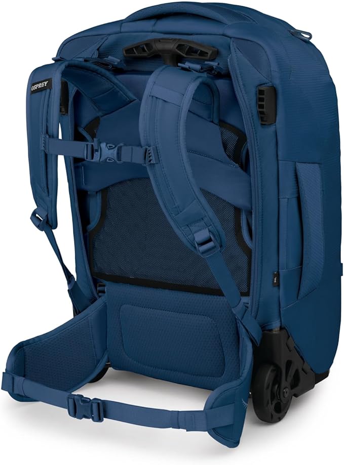 Osprey Farpoint Fairview 36L Wheeled Travel Pack - Carry On Luggage with Wheels - Rolling Backpack Travel Bag Antique Blue
