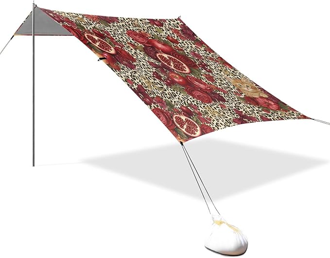 xigua Pomegranate Beach Tent Sun Shelter with Carrying Bag - Silver Coated Oxford Fabric Beach Canopy for Beach Camping Fishing - Includes Windproof Ropes Sandbags &amp Stakes