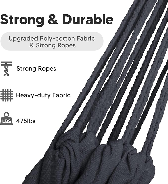 SUNCREAT Hammocks Outdoor Camping Double Hammock Extra Large 2 Person Hammock for Camping Dark Gray