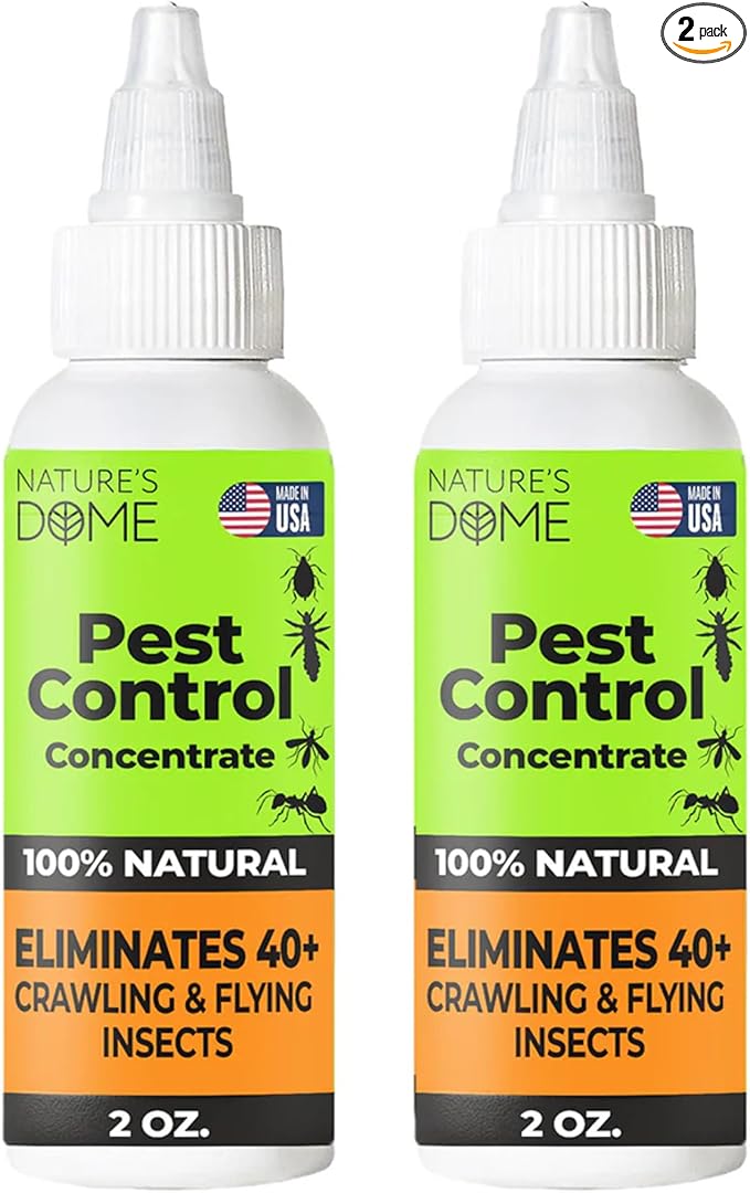 Nature’s Dome Pest Control Concentrate Spray 2 Oz (Pack of 2) | Eco-Friendly Bug &amp Ant Spray – Each Bottle Makes 16 Oz | Bug Spray for Fleas Ticks &amp Mosquitoes | Safe for Pets &amp Kids