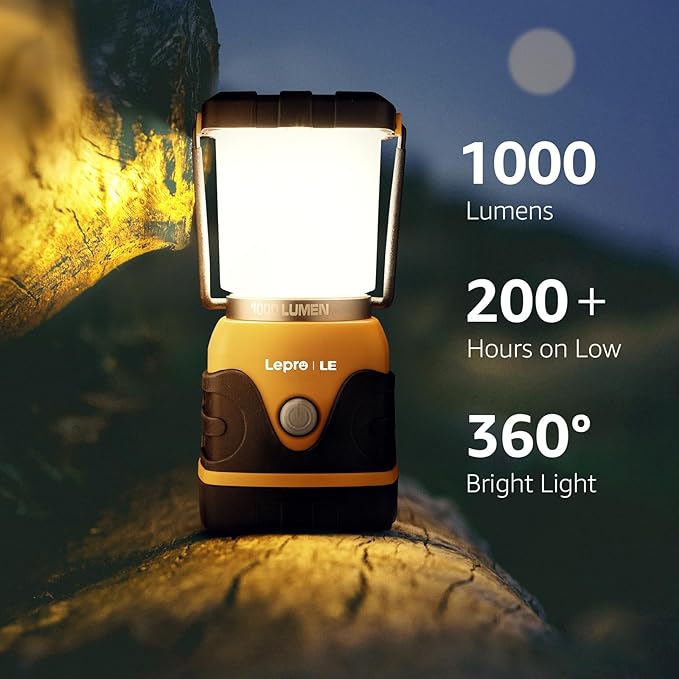 Lepro 1000LM Battery Powered LED Camping Lantern Orange Tent Light with 4 Light Modes Camping Essentials Waterproof Lantern Flashlight for Camping Emergency Light Power Outage Not Rechargeable