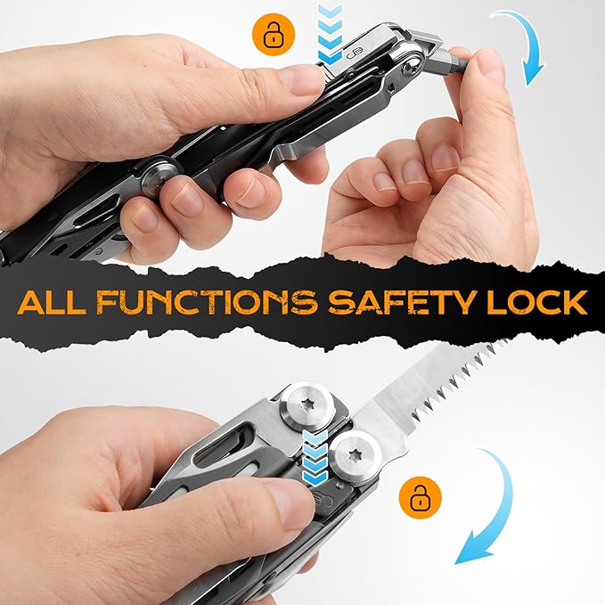 BIBURY Multitools BI2038C 22-in-1 Stainless Steel Pocket Knife with Scissors Foldable Self-locking EDC Multi tools Pliers with Sheath for Outdoor Hunting Survival Camping Simple Repair