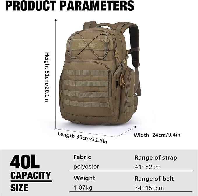 Mardingtop Military Tactical Backpack for Men 40L Molle Rucksack Assault Pack EDC Daypack for HikingTravelCamping Hunting