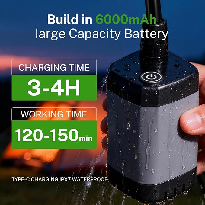 Portable Camping Shower with Heater Long-Lasting 6000mAh Rechargeable Camping Shower with Sprayer Head4 Spray ModesIPX7 Waterproof Outdoor Camp Pump for Hiking Travel Car Pet