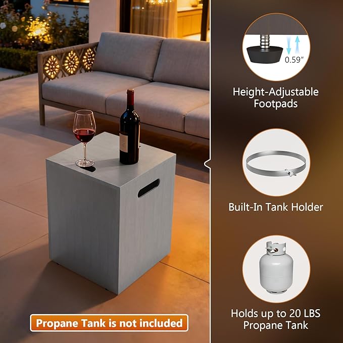 2-Piece 42 Rectangular Propane Fire Pit for Outside Patio with Hidden Tank Table 50000 BTU Fireplaces with Glass Wind Guard Lid Glass Rocks Cover(Light Grey)
