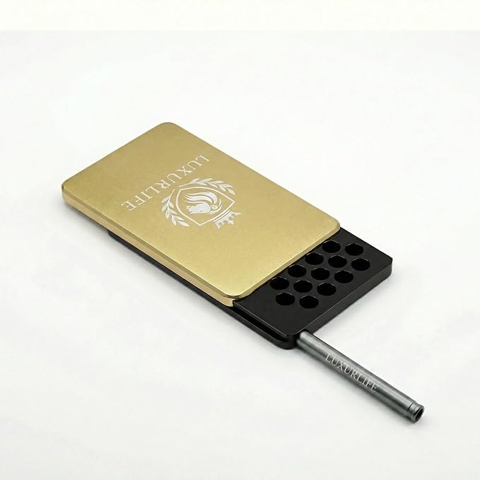 Slim 45-Hole Metal Storage Box with Laser-Engraved Lion Crest Mirror Gift Set