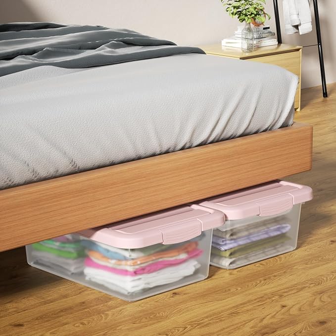 14-Quart Storage Container Bin with Pink Secure Lid and Latch Buckles Durable Plastic Stackable Nestable Organizin 2-Pack