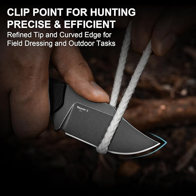 Kizer Beaver 2 Fixed Blade Knife 2.75 D2 Clip Point Blade EDC Hunting Knife with Black G10 Handle Outdoor Camping Survival Knives with Kydex Sheath Small Neck Knives for Men Women 1078A3