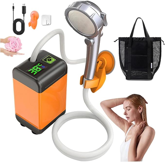Portable Shower Pump 7800mAh Rechargeable Shower Camping Lasting-170-200 Mins Camping Shower Kit for Outdoor Camping Travel Watering Plants