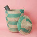 Big Basket White and Turquoise 18 Inch Wide 23 Inch Tall