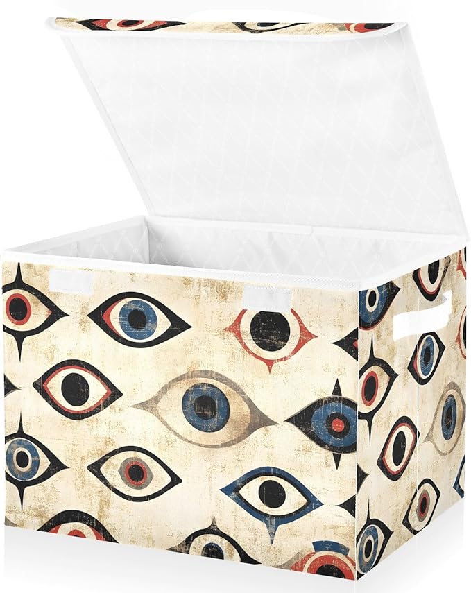 Storage Cube with Lid Evil Eye Pattern Print 16.5×12.6×11.8 IN Collapsible Large Capacity Foldable Storage Basket Bin Organizer