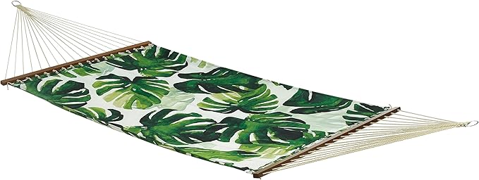 Fab Habitat Tropical Botanical Recycled Polyester Hammock - Panama - Green - Indoor/Outdoor Quick Dry 2 Person 460 lbs Capacity - Patio Poolside Backyard Garden Beach - 12-14 ft Adjustable
