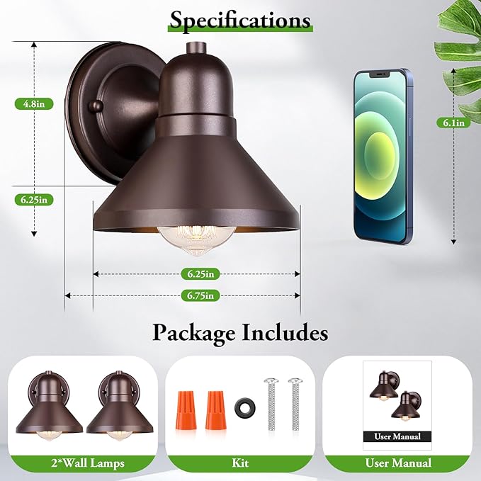 Brightever Outdoor Barn Wall Light Fixtures 2-Pack Brown Exterior Wall Lantern Waterproof Anti-Rust Lighting with E26 Socket Small Outside Lights for House Patio Playhouse Garage