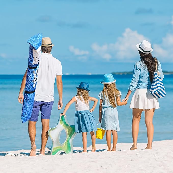 Jihfmo Beach Cabana 6.2'×6.2' Beach Canopy with Side Wall UPF 50+ UV Protection Easy Setup Tent Sun Shelter with Sand Pockets for Whole Family(Surging Waves)