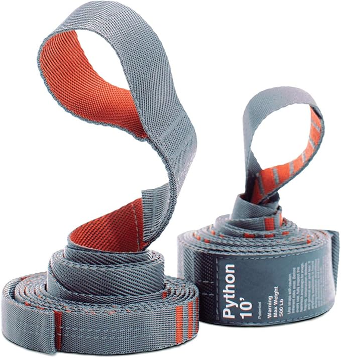 KAMMOK: Python 10' Tree Friendly Hammock Straps | Woven No-Stretch Knotless Durable (Lightweight &amp Compact: Perfect for Hiking Camping Backpacking) Set of 2 w/Stuff Sack